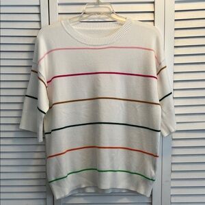 Striped Women's Sweater - White with Multicolor Stripes size Large